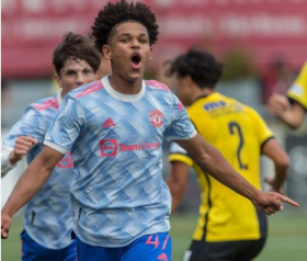 Nigeria-eligible striker reacts after game-winning goal for Manchester United in UYL 